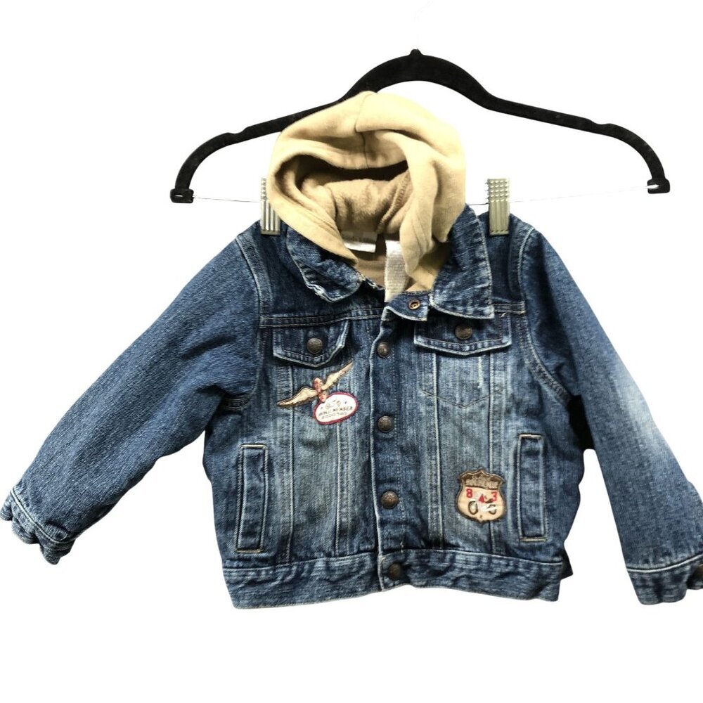 VTG Koala Kids Lined Jean Jacket‎ Boys 24M 2T Hooded Motorcycle Born To Ride
